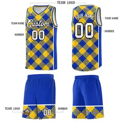 Royal Gold-White Grid Basketball Kits For Team 5