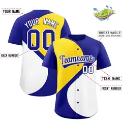Royal Gold-White Half Heart Color Block Baseball Jersey 2