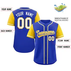 Royal Gold-White Raglan Sleeves Baseball Jersey 2