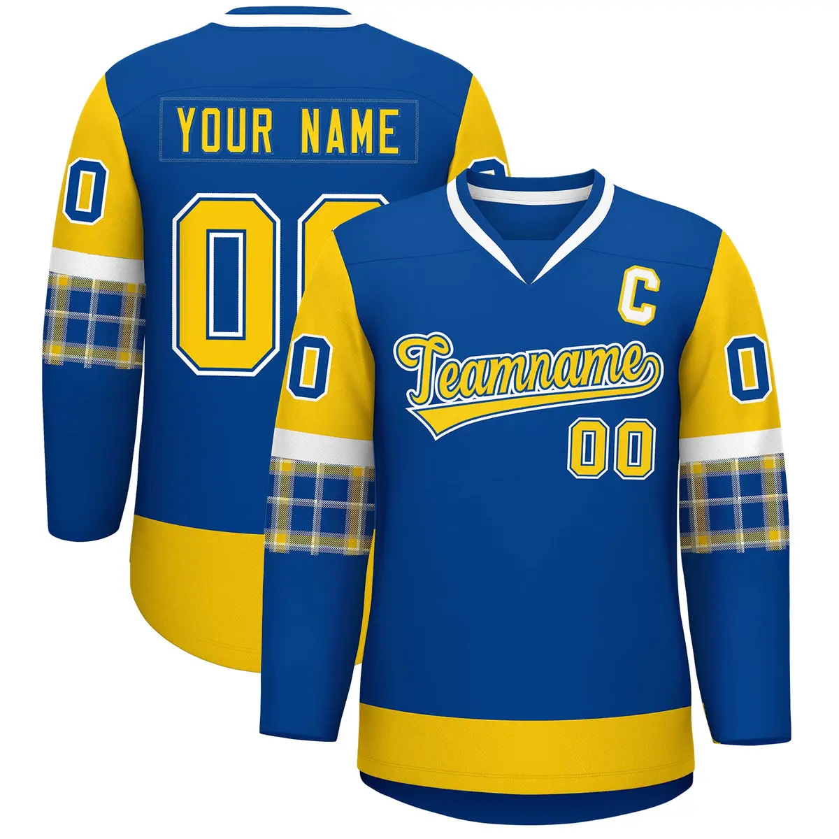 Royal Gold-White Raglan V-Neck Hockey Jersey