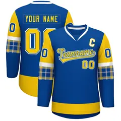 Royal Gold-White Raglan V-Neck Hockey Jersey