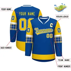 Royal Gold-White Raglan V-Neck Hockey Jersey 2