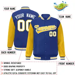 Royal Gold White Raglan Varsity Full-Snap Letterman Jacket 2