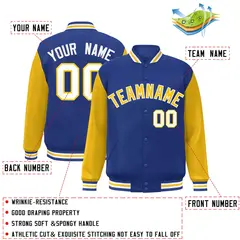 Royal Gold White Raglan Varsity Full-Snap Letterman Jacket 2