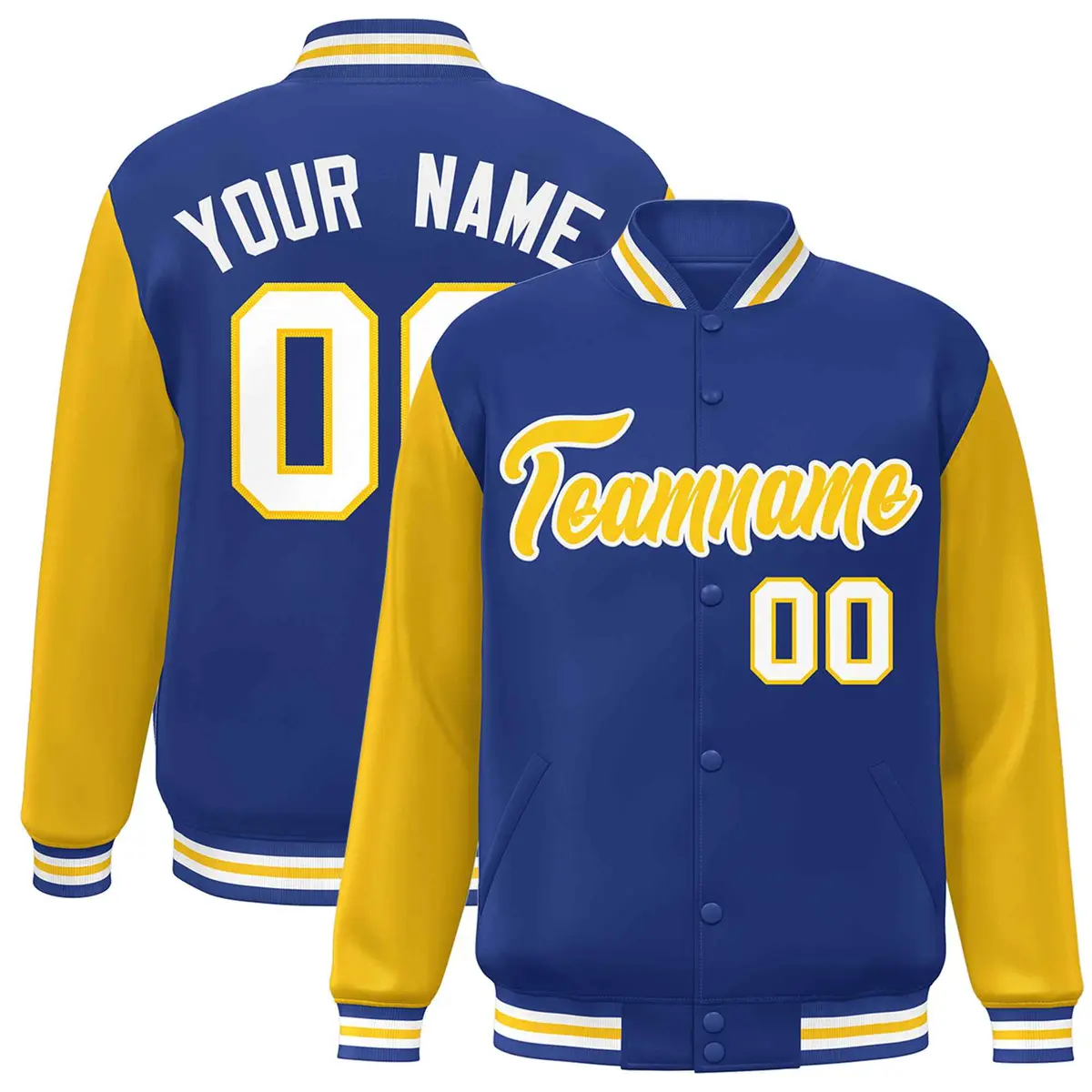 Royal Gold White Raglan Varsity Full-Snap Letterman Jacket