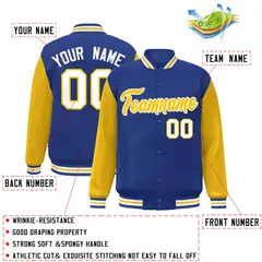 Royal Gold White Raglan Varsity Full-Snap Letterman Jacket 2