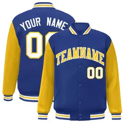 Royal Gold White Raglan Varsity Full-Snap Letterman Jacket