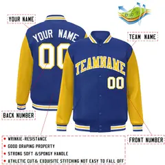 Royal Gold White Raglan Varsity Full-Snap Letterman Jacket 2