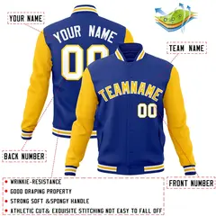 Royal Gold White Raglan Varsity Full-Snap Letterman Jacket 5