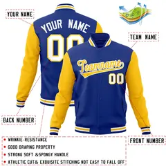 Royal Gold White Raglan Varsity Full-Snap Letterman Jacket 4