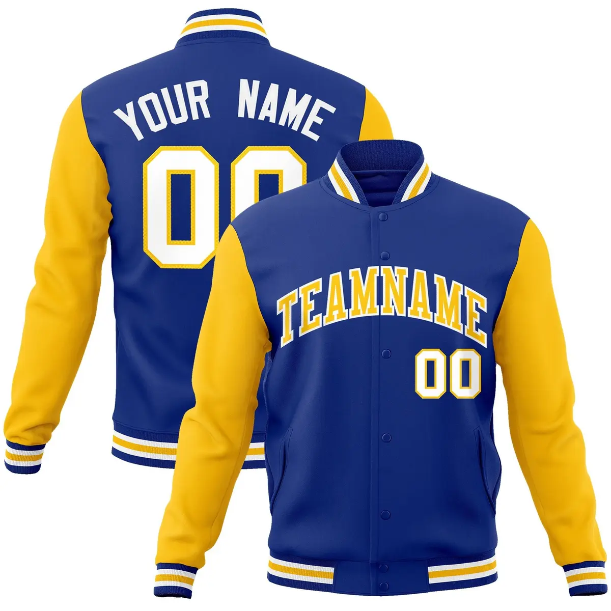 Royal Gold White Raglan Varsity Full-Snap Letterman Jacket