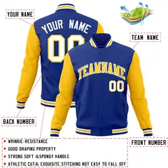 Royal Gold White Raglan Varsity Full-Snap Letterman Jacket 4