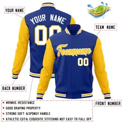 Royal Gold White Raglan Varsity Full-Snap Letterman Jacket 4
