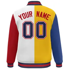 Royal Gold White-Red Color Block Varsity Baseball Bomber Jacket 4