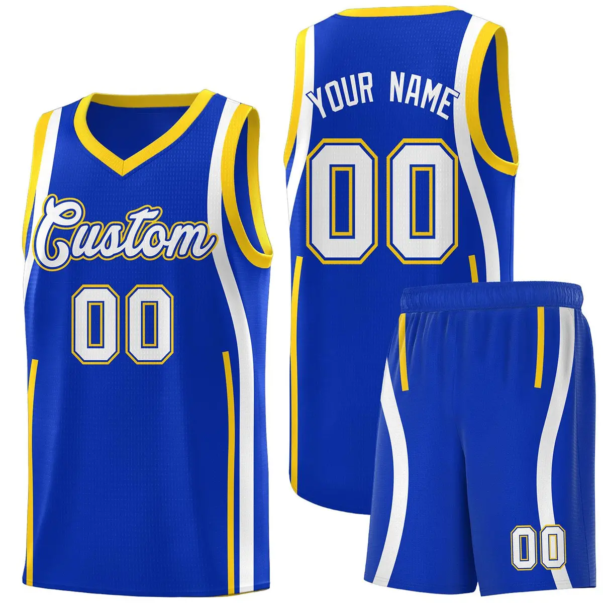 Royal Gold-White Ribbon Pattern Basketball Kits