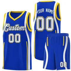 Royal Gold-White Ribbon Pattern Basketball Kits 1
