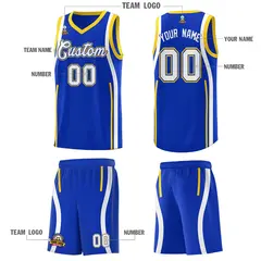 Royal Gold-White Ribbon Pattern Basketball Kits 5