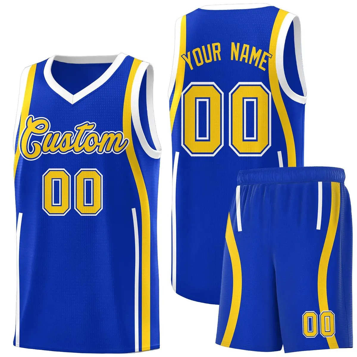 Royal Gold-White Ribbon Pattern Basketball Kits