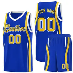 Royal Gold-White Ribbon Pattern Basketball Kits 1