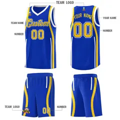Royal Gold-White Ribbon Pattern Basketball Kits 5