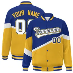 Royal Gold White-Royal Color Block Varsity Baseball Bomber Jacket