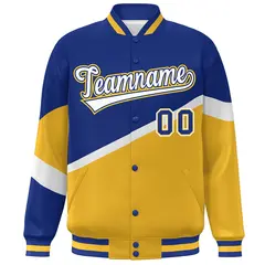 Royal Gold White-Royal Color Block Varsity Baseball Bomber Jacket 3