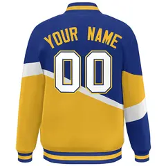 Royal Gold White-Royal Color Block Varsity Baseball Bomber Jacket 4