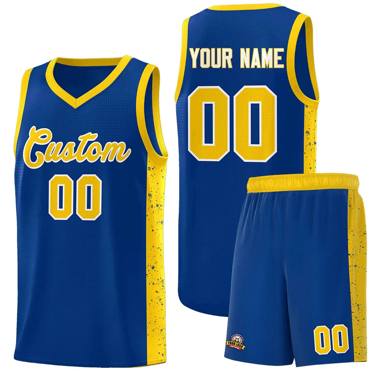 Royal Gold-White Side Splash Basketball Jersey