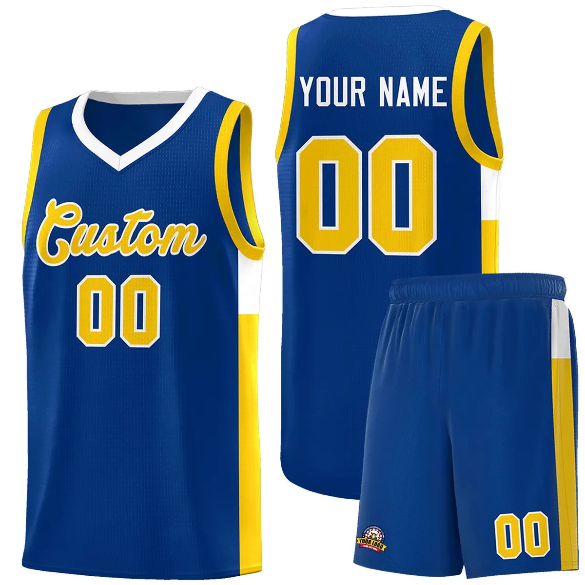 Royal Gold-White Side Two-Tone Classic Basketball Jersey