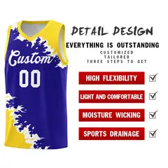 Royal Gold-White Sparkle Print Basketball Kits 2