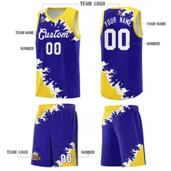 Royal Gold-White Sparkle Print Basketball Kits 5