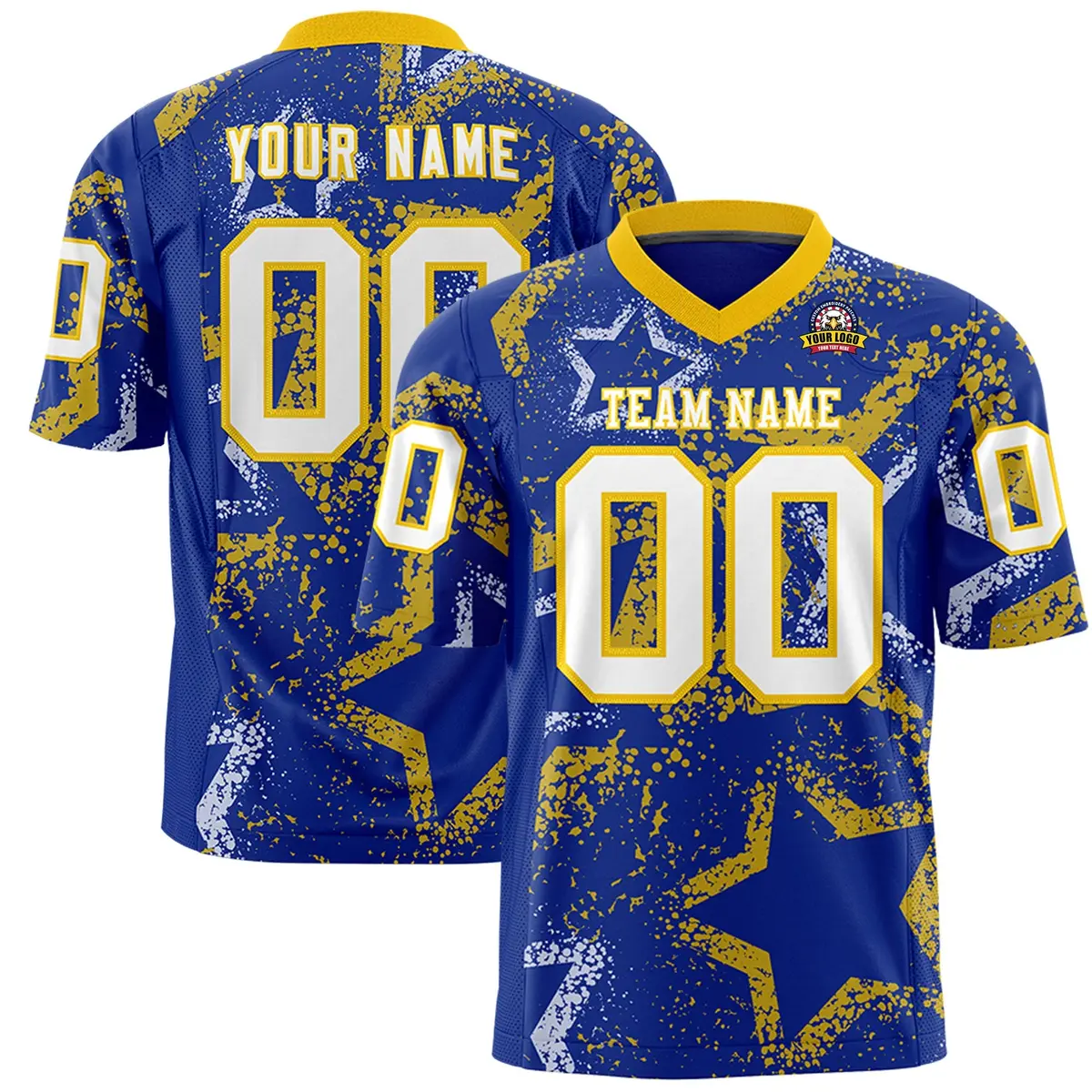 Royal Gold White Star Graffiti Authentic Football Jersey