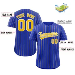 Royal Gold-White Stripe Authentic Fashion Baseball Jersey 2