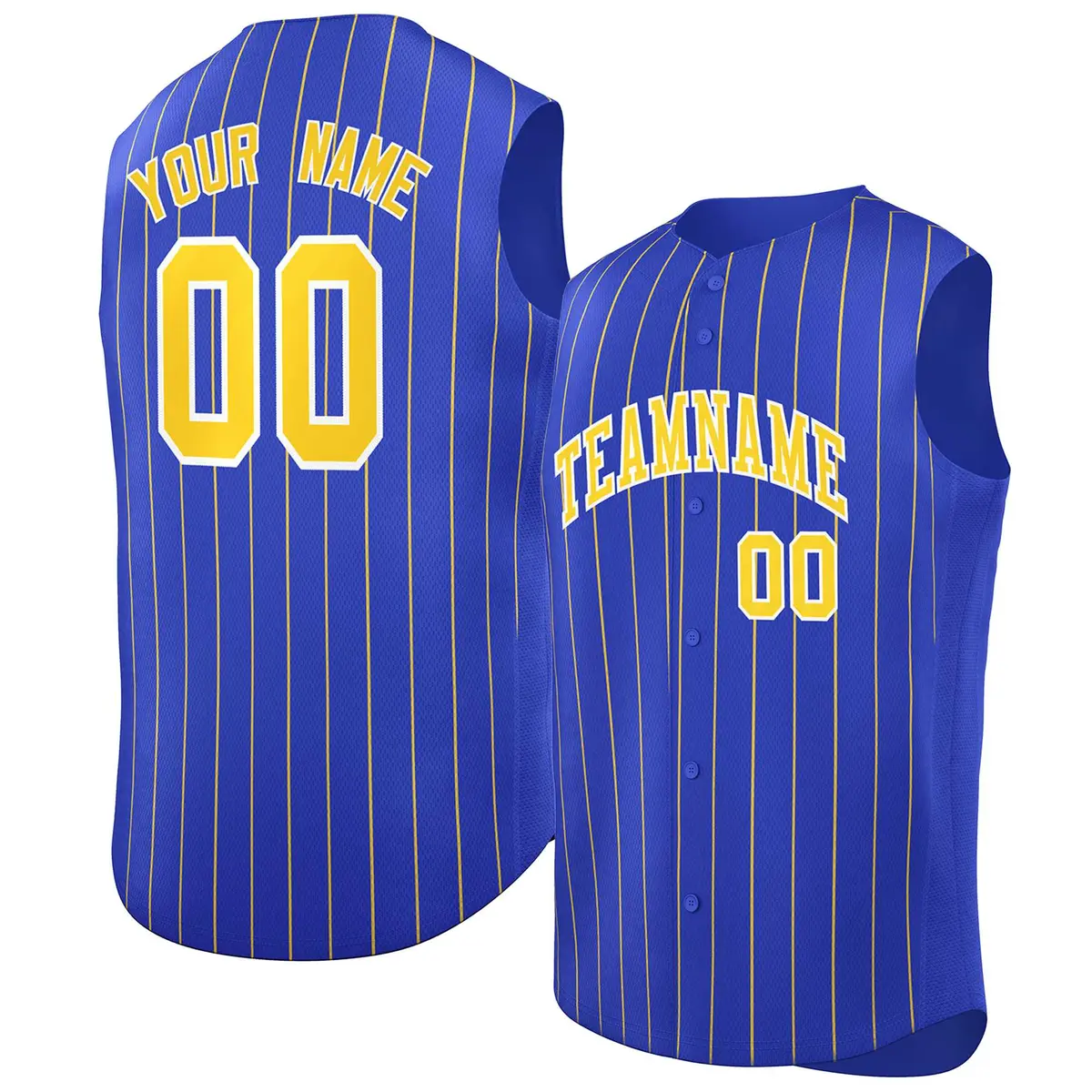 Royal Gold-White Striped Sleeveless Fashion Baseball Jersey