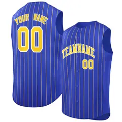 Royal Gold-White Striped Sleeveless Fashion Baseball Jersey