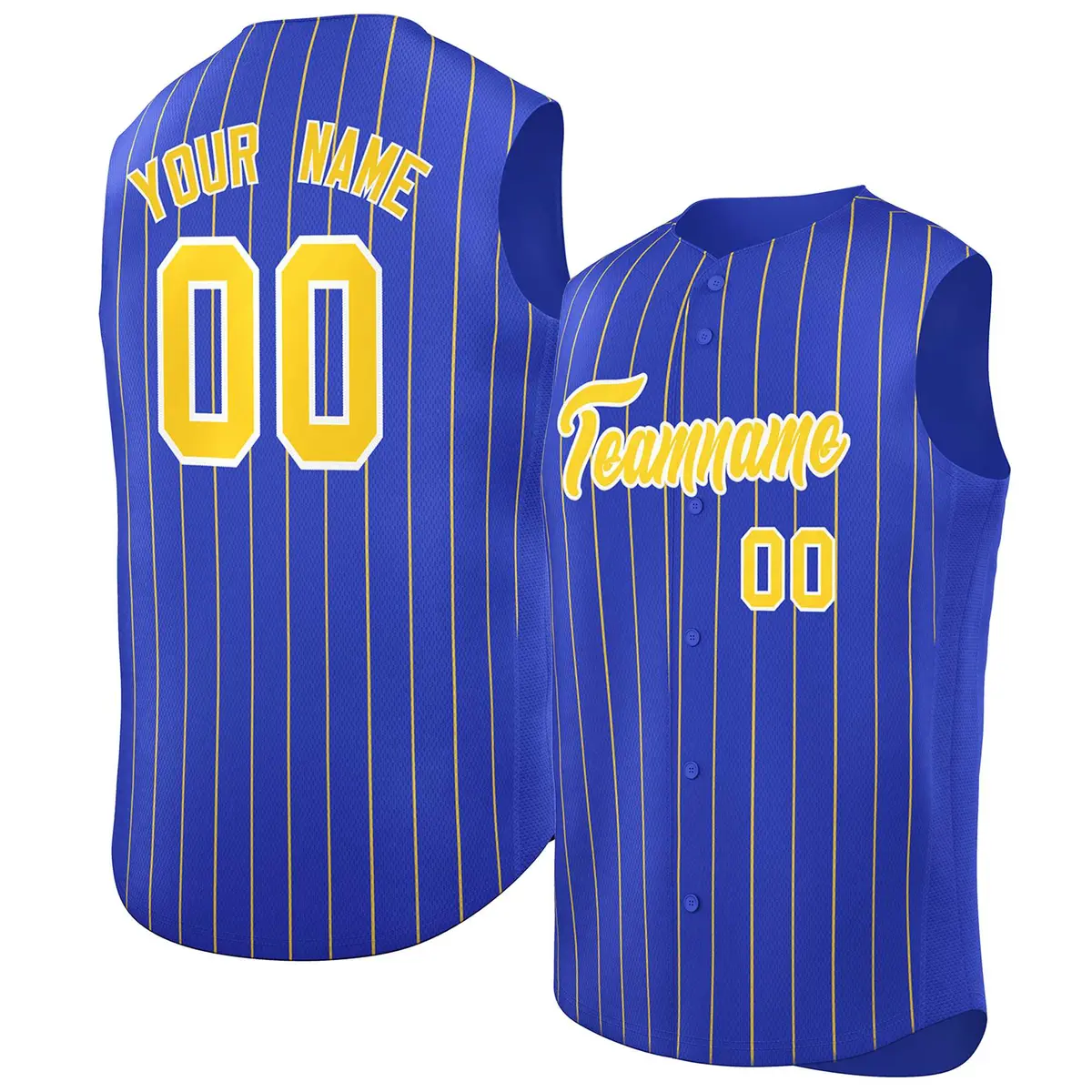 Royal Gold-White Striped Sleeveless Fashion Baseball Jersey