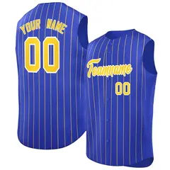 Royal Gold-White Striped Sleeveless Fashion Baseball Jersey