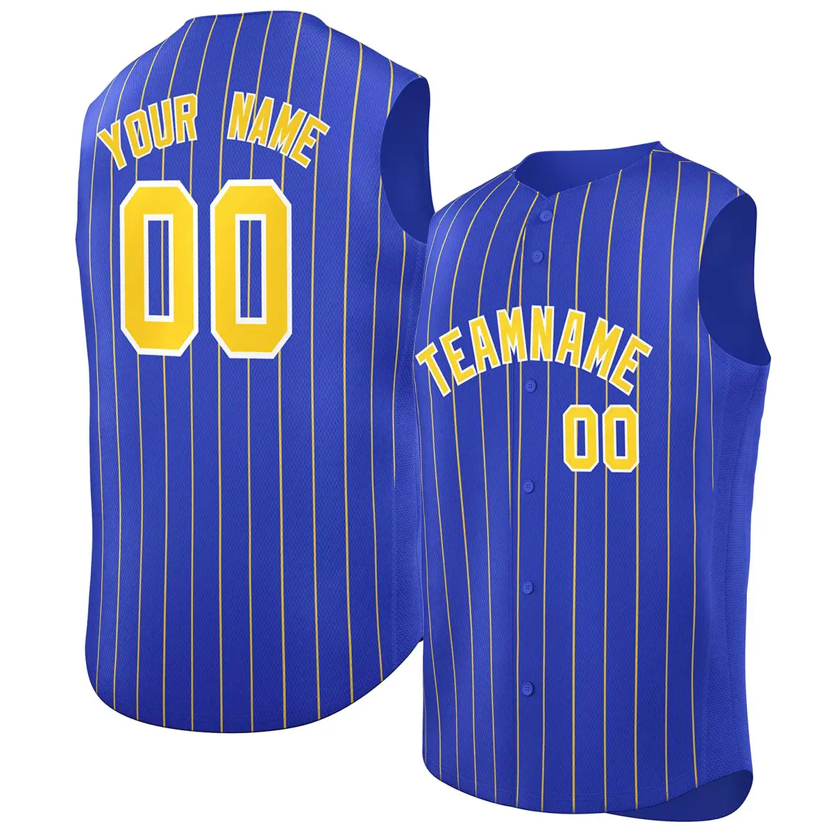 Royal Gold-White Striped Sleeveless Fashion Baseball Jersey