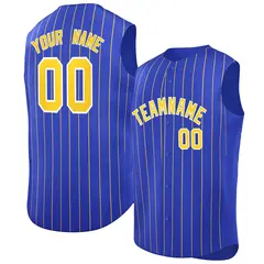 Royal Gold-White Striped Sleeveless Fashion Baseball Jersey