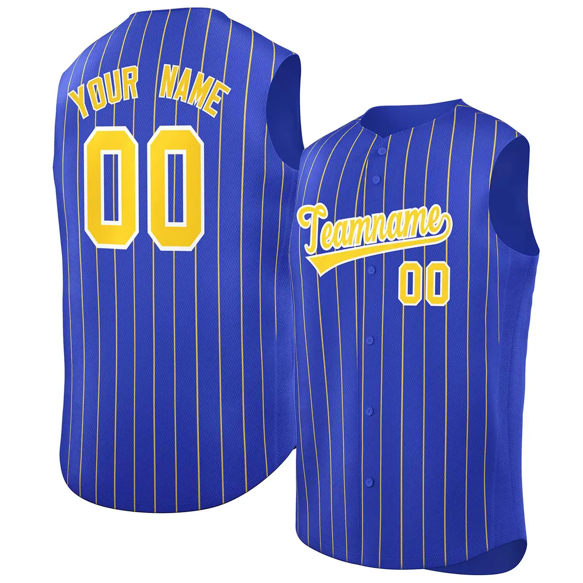 Royal Gold-White Striped Sleeveless Fashion Baseball Jersey