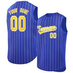 Royal Gold-White Striped Sleeveless Fashion Baseball Jersey