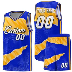 Royal Gold-White Tear Graffiti Sports Basketball Jersey 1