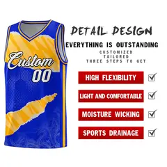 Royal Gold-White Tear Graffiti Sports Basketball Jersey 2