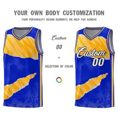 Royal Gold-White Tear Graffiti Sports Basketball Jersey 3