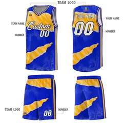 Royal Gold-White Tear Graffiti Sports Basketball Jersey 5