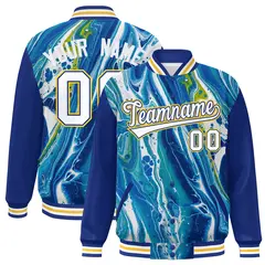 Royal Gold-White Tie Dye Graffiti Varsity Letterman Jacket 1