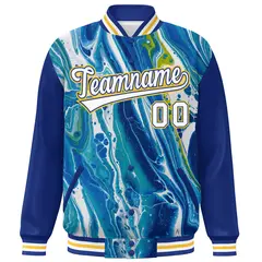 Royal Gold-White Tie Dye Graffiti Varsity Letterman Jacket 3