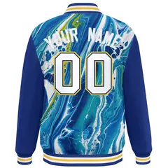 Royal Gold-White Tie Dye Graffiti Varsity Letterman Jacket 4