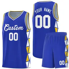 Royal Gold-White Triangle Splicing Basketball Jersey 1