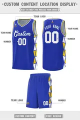Royal Gold-White Triangle Splicing Basketball Jersey 2